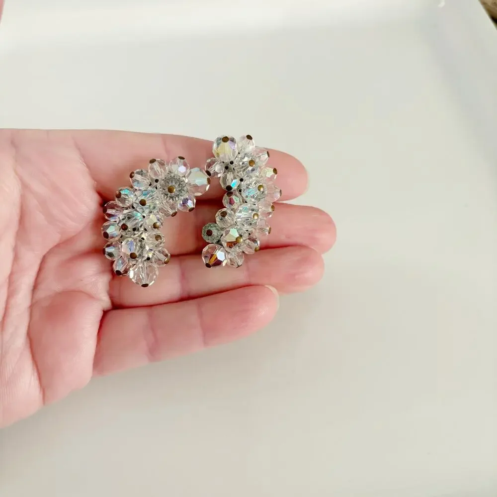 Vintage AB Crystal Climber Clip On Earrings